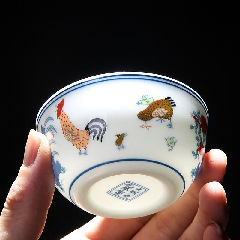 鸡缸杯大号大明成化斗彩复古景德镇陶瓷茶杯羊脂玉鸡公杯小品茗杯