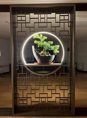 酒动店大堂迎客松铝雕立式断落地墙厅入户隔客玄关不锈钢YGM移屏