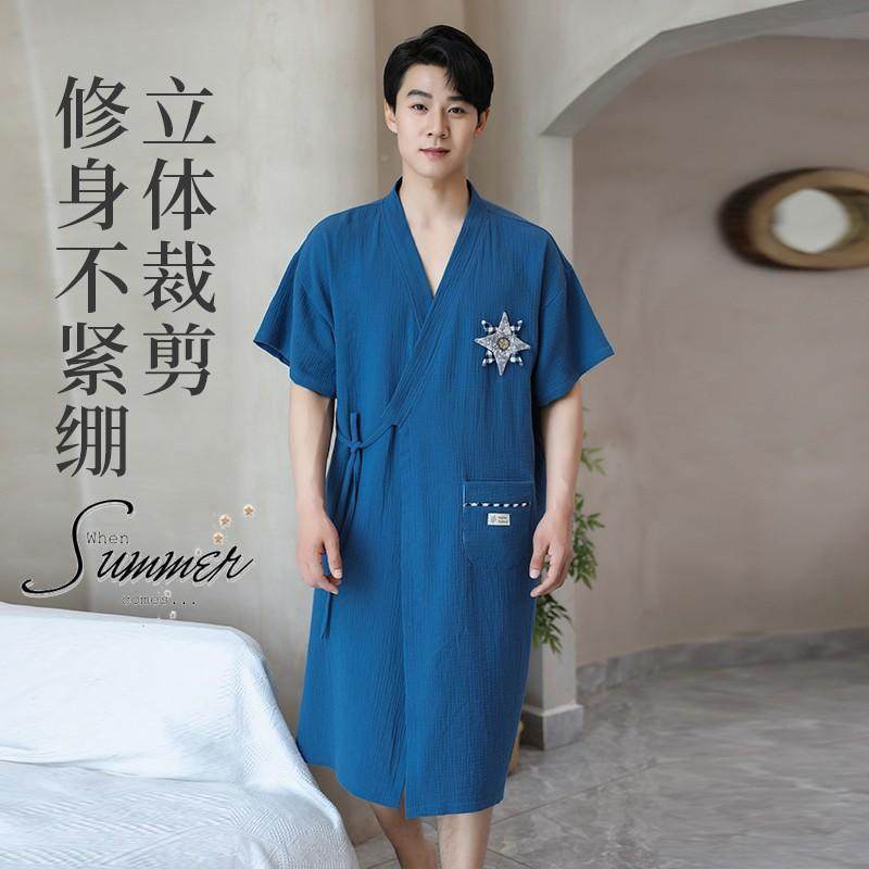 男士专37781650用夏浴袍纯棉纱布季薄穿款宽长款洗澡可松式浴巾