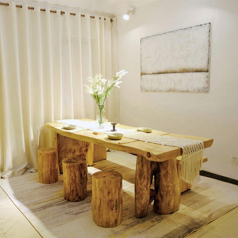 实组餐桌椅合简约吃饭桌子长方形示展桌原木日式饭桌办lx07620公