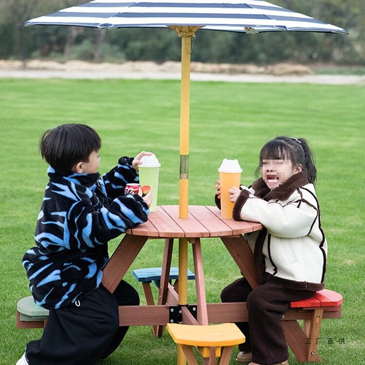 室内外小孩座椅儿童家具幼儿园桌子露营地遮阳伞户外野餐桌椅凳子