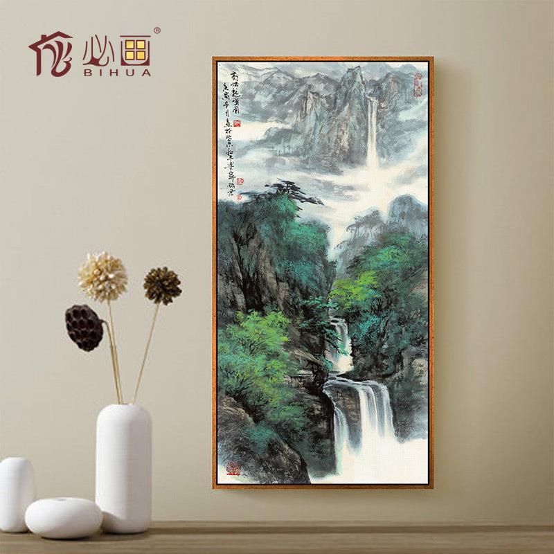 聚宝盆山水画玄关装饰画竖版过道客厅走廊风景画壁画招财国画挂画