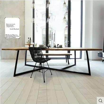 美式铁艺木质桌会议桌桌简桌约现代长长无品牌/方形loft办公工业