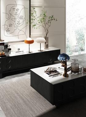 复古岩板实木电视柜茶厅几组合简约现58825式代网红客意地实木柜