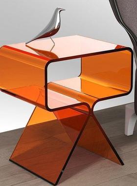 室亚克力透明床头柜物轻奢简约现代红RBV小型床边收纳柜卧边网几