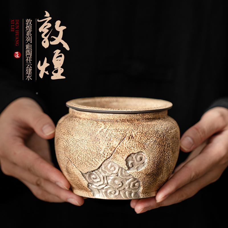 尘造煌粗陶建祥云水GTK大号陶茶渣瓷缸废水缸带盖水洗水盂敦配件