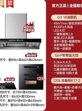 联油烟机48m³大吸力NWE式双腔顶吸能语智音欧烟灶动