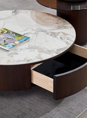 意式极简岩板形面茶几组合小户48627型家用可网拉伸红大小圆熏茶