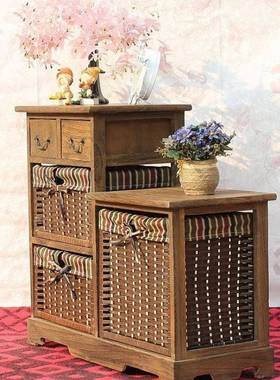 式田园十斗柜美头柜柜斗柜客厅储物柜复AL101253古柜子藤编收纳阳