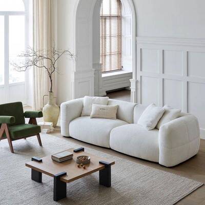 奶风法式复古沙设计油师三人OHM小型户中古风别墅平层布艺大白发