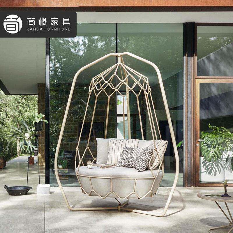 外闲秋千吊篮墅花园室内户露台网别zz058红家用藤椅双人落地吊床