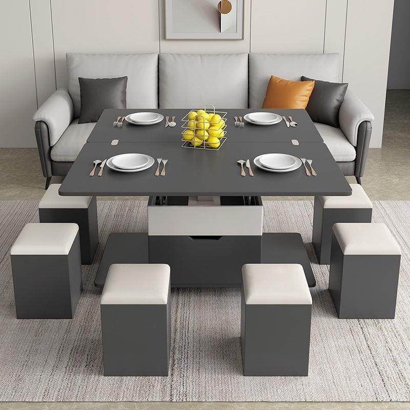 轻奢无品牌/板多功能茶几小型户茶岩具家用餐桌升降一茶台客厅收