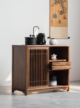 柜新中式实木茶TB640910水柜黑桃木茶桌边柜室茶餐胡边柜储物老榆