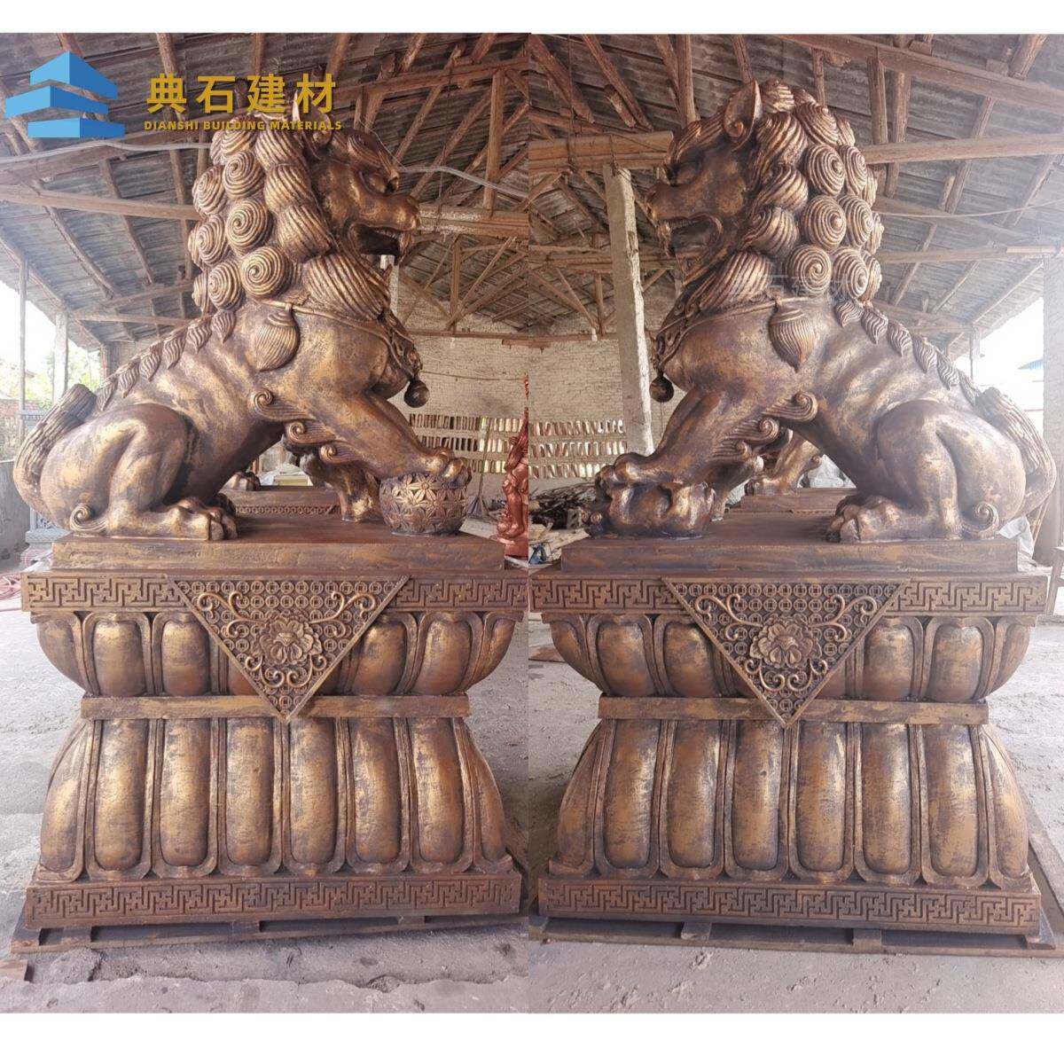 玻璃钢狮子雕塑大门口招财貅摆狮狮子件貔中式风格仿铜石雕子一对