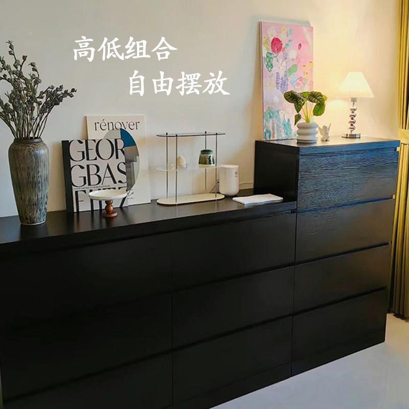 fE卧实斗木柜黑色复古抽屉收纳L柜cYDXPaZt室床尾落地超薄30cm窄