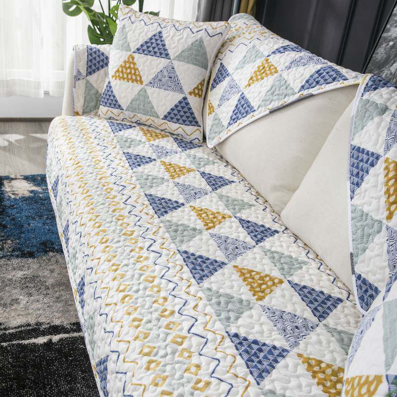 纯棉斜纹面料沙发垫四季通用防滑加棉加厚不起球简约几何图案靠背