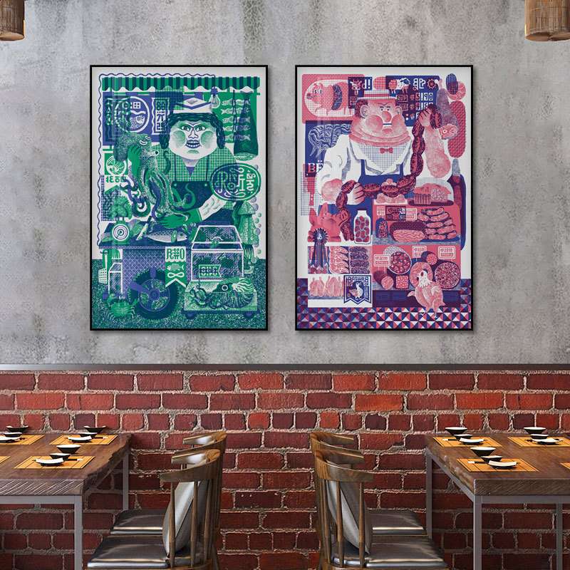 生鲜市场 网红酒吧烧烤卤味轻食装饰画酒店餐厅市场挂画KTV版画图片