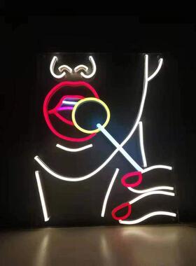 LED霓虹灯艺术墙装饰灯大波浪女士GracefulLady造型灯亚马逊新款