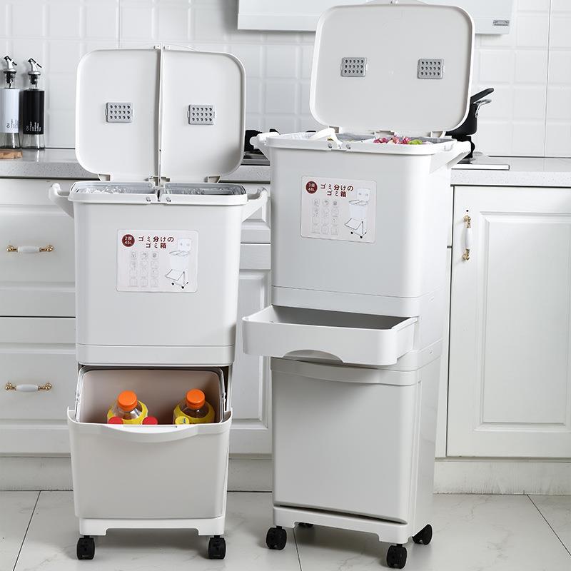 日式厨房垃圾桶家用大号带盖防臭厨余双层干湿分离垃圾分类双内桶