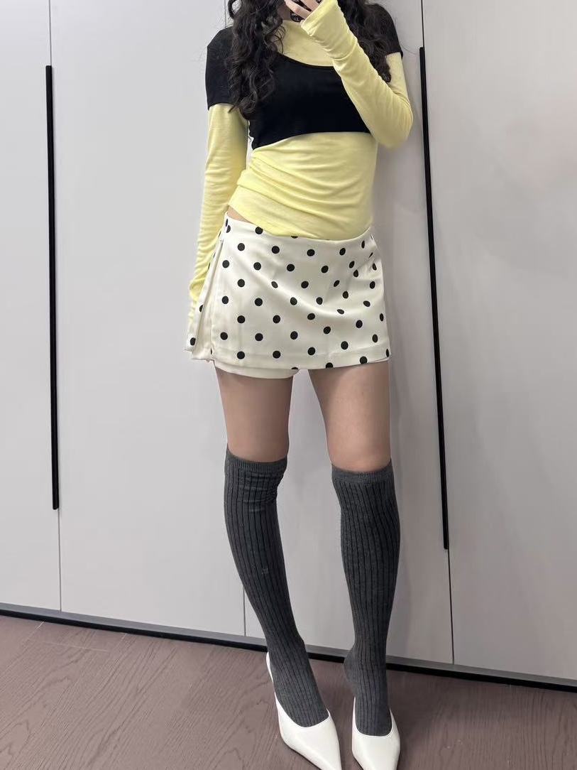 广州红姐 | U领2-in-1叠穿天丝羊毛修身长袖两件套上衣长袖女