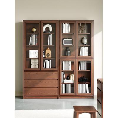 所有实木橡木书柜，胡桃木推拉门，玻璃储物架，落地式家庭卧室，