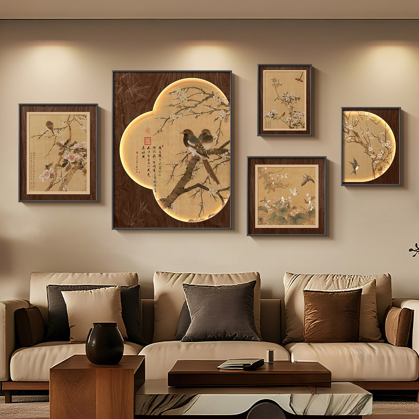 宋代美学客厅装饰画花鸟书房沙发背景墙挂画新中式高级感组合壁画