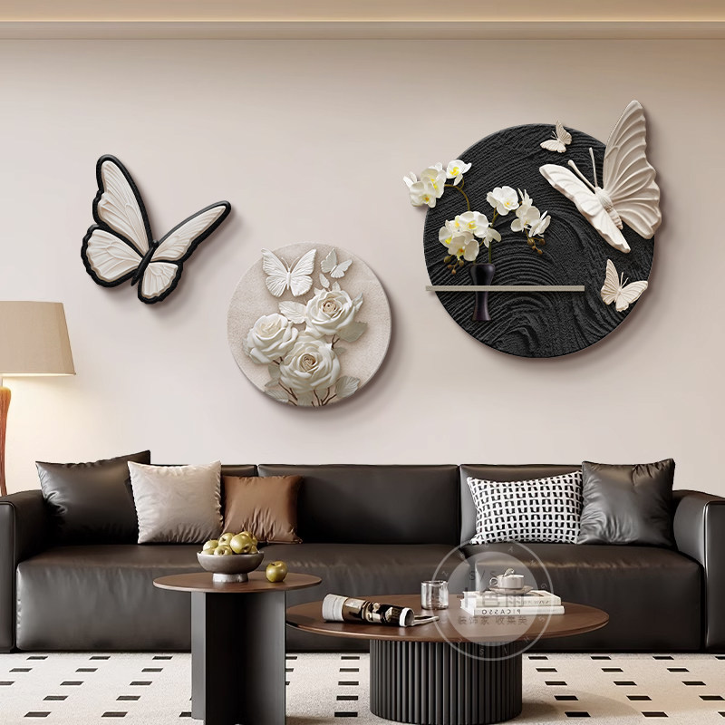 现代简约客厅装饰画黑白蝴蝶沙发背景墙面壁画高级感餐厅组合挂画,家居饰品,现代装饰画,淘宝优惠券,粉丝福利购,淘宝优惠卷