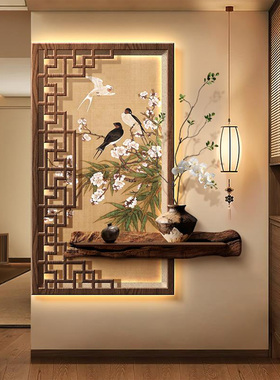 新中式入户玄关装饰画高级感宋代美学走廊过道挂画茶室氛围壁画灯