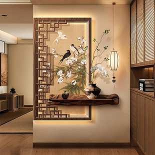 新中式入户玄关装饰画高级感宋代美学走廊过道挂画茶室氛围壁画灯