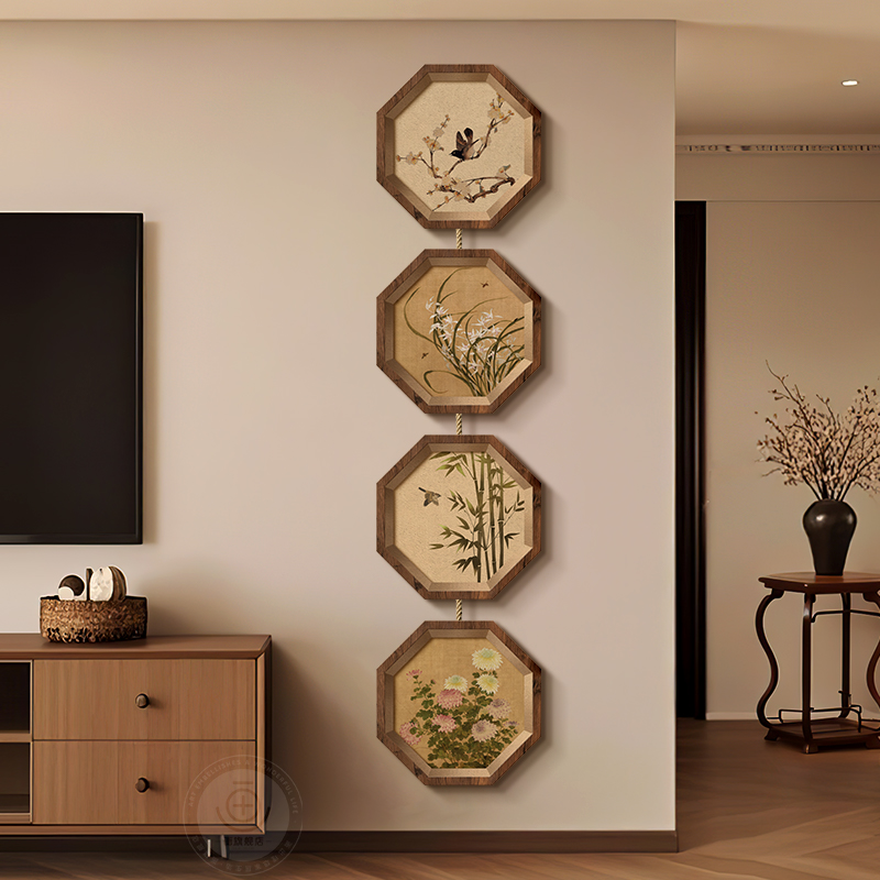 宋代美学电视背景墙挂画高级感玄关装饰画客厅入户正对门组合壁画图片