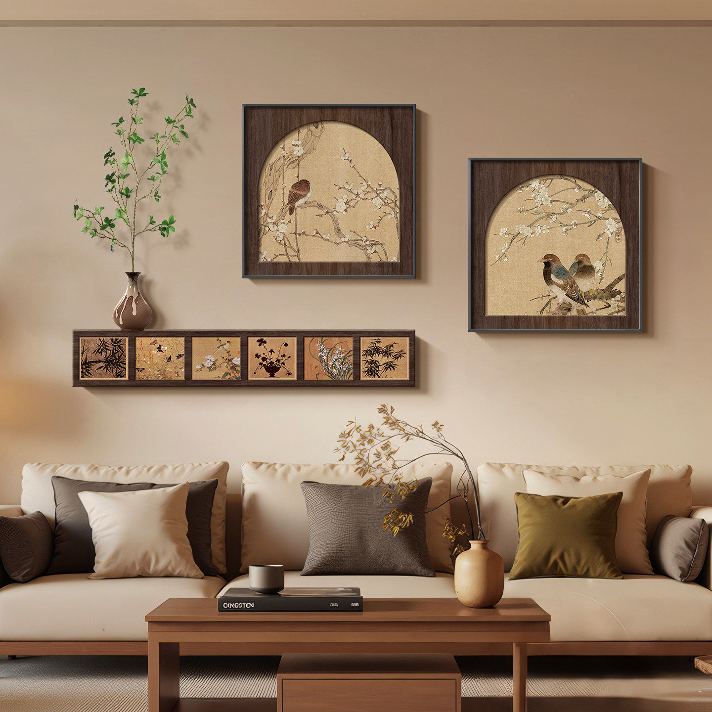 宋代美学花鸟客厅装饰画高级感水培绿植壁画新中式沙发背景墙挂画