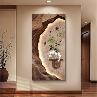 中古风入户玄关装饰画复古高级感走廊过道挂画水培绿植立体壁画灯