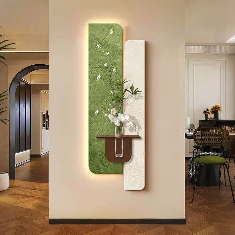 中古风玄关装饰画水培绿植入户走廊过道尽头挂画立体砂岩墙壁灯画