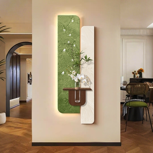 中古风玄关装饰画水培绿植入户走廊过道尽头挂画立体砂岩墙壁灯画