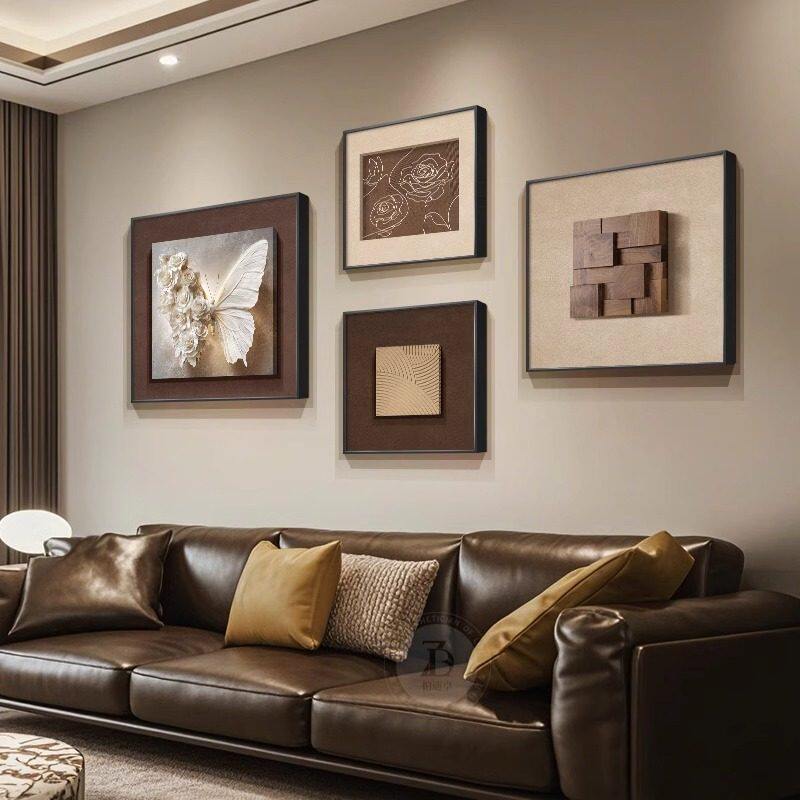 中古风客厅装饰画美拉德抽象组合墙壁画复古高级感沙发背景墙挂画