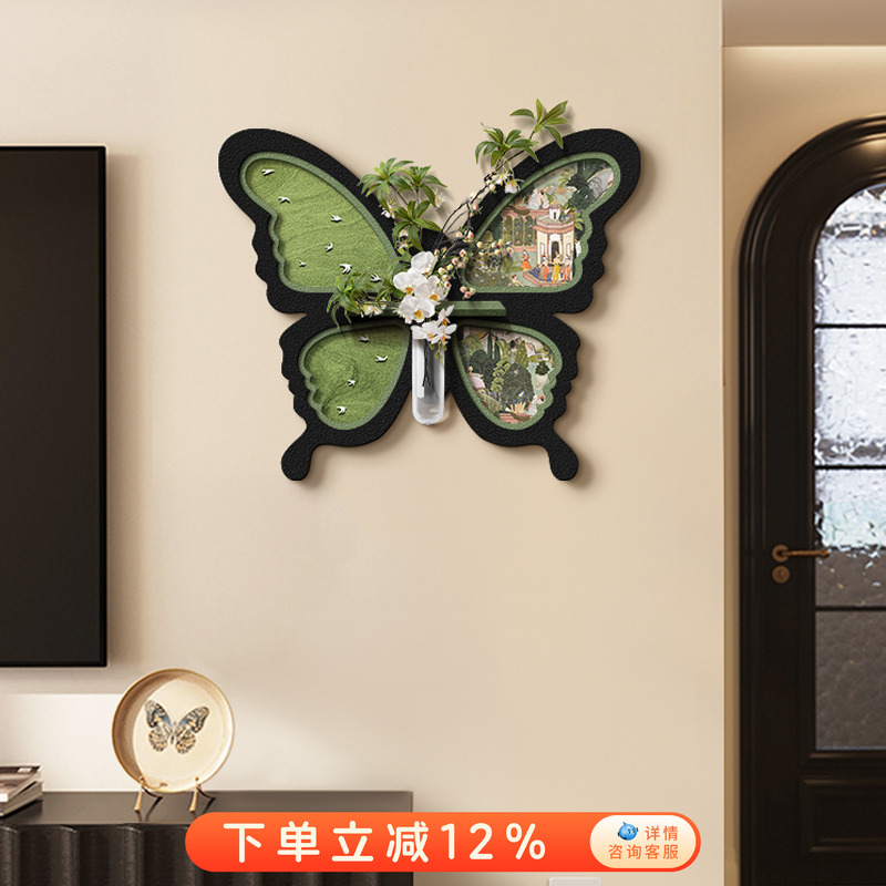 法式蝴蝶客厅装饰画中古风水培绿植挂画餐厅立体挂件砂岩艺术壁画图片