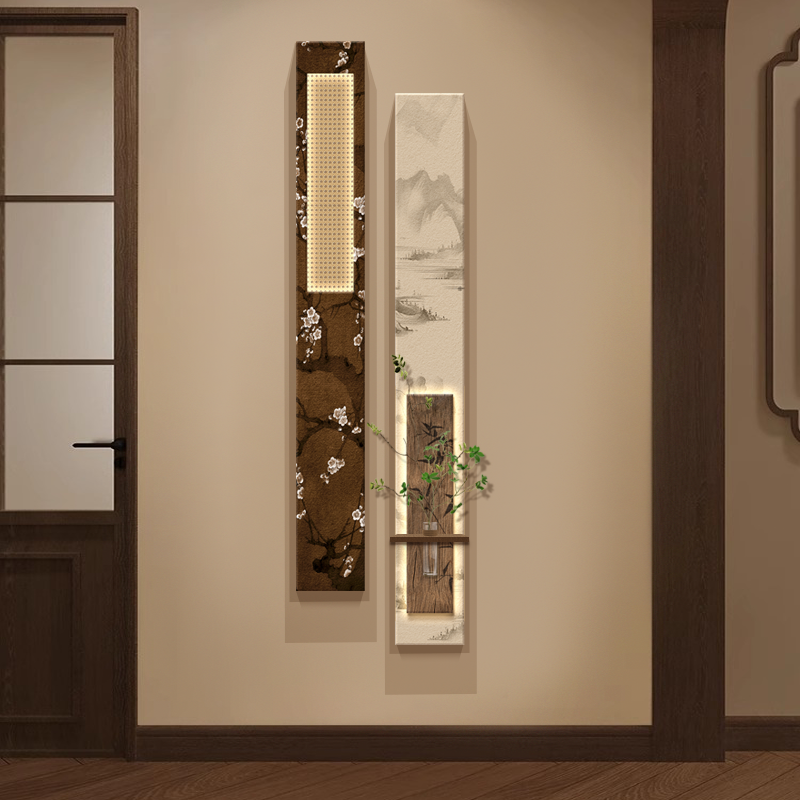 宋代美学玄关装饰画水培绿植走廊过道挂画高级感茶室竖版长条壁灯,家居饰品,现代装饰画,淘宝优惠券,粉丝福利购,淘宝优惠卷