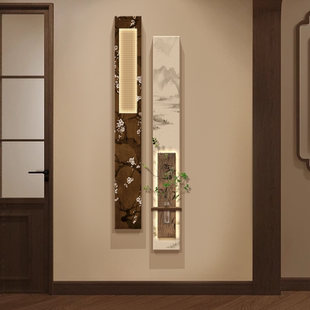 宋代美学玄关装饰画水培绿植走廊过道挂画高级感茶室竖版长条壁灯
