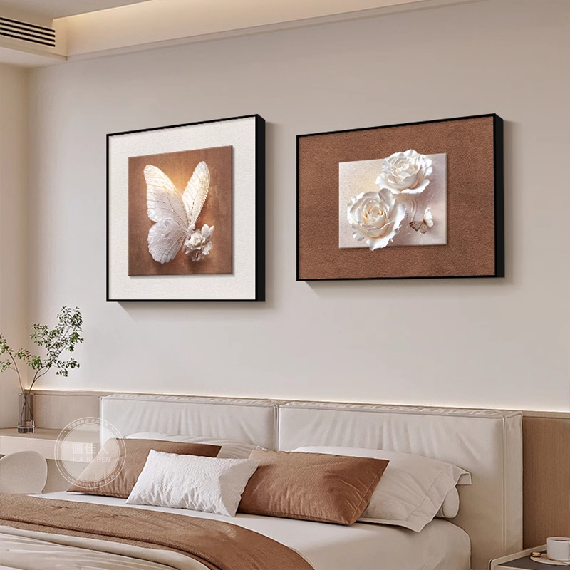 现代高级感卧室装饰画主卧房间床头挂画黑白蝴蝶客厅餐厅餐桌壁画图片