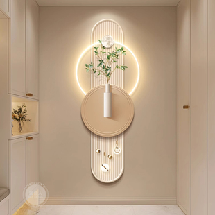 现代简约玄关装饰画轻奢高级感走廊过道挂画绿植入户进门壁画带灯