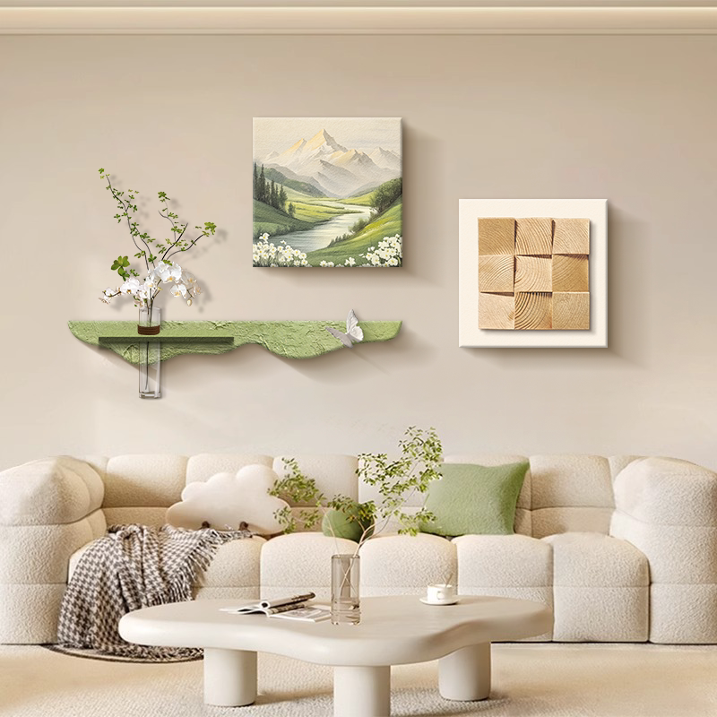 奶油原木风客厅装饰画日照金山沙发背景墙挂画2026新款风景山水画