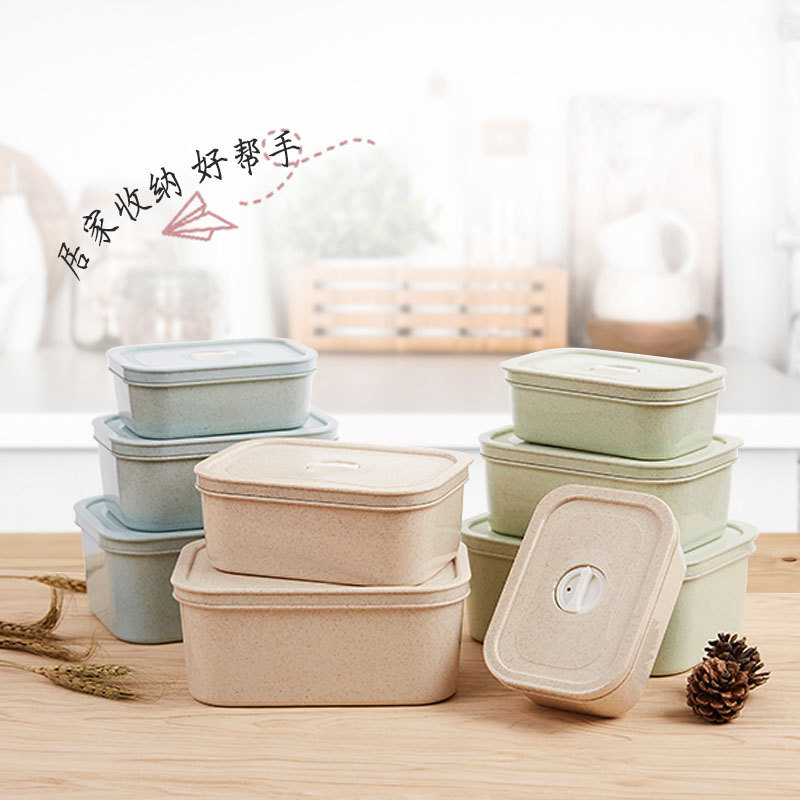小麦秆简便饭盒套装保鲜盒麦秸秆定制便当盒保鲜盒三件套小麦饭盒