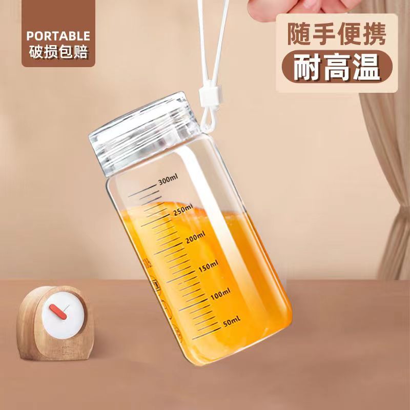 计量杯带刻度线的玻璃耐高温毫升专用食品级标有克数克度喝水杯子