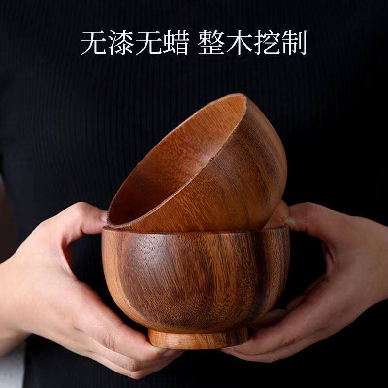 日式酸枣木碗家用无漆无蜡成人儿童木头碗实木碗泡面大碗防烫耐摔