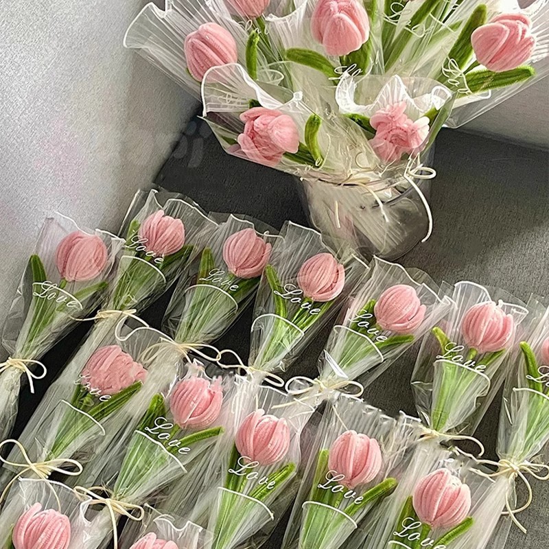 成品手工编织郁金香花束diy绒绒花假花仿真花钩针毛线制作北欧