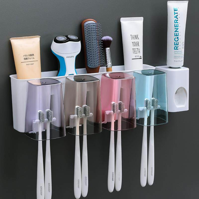 创意牙刷置物架刷牙杯漱口牙刷架卫生间免打孔壁挂式牙具套装