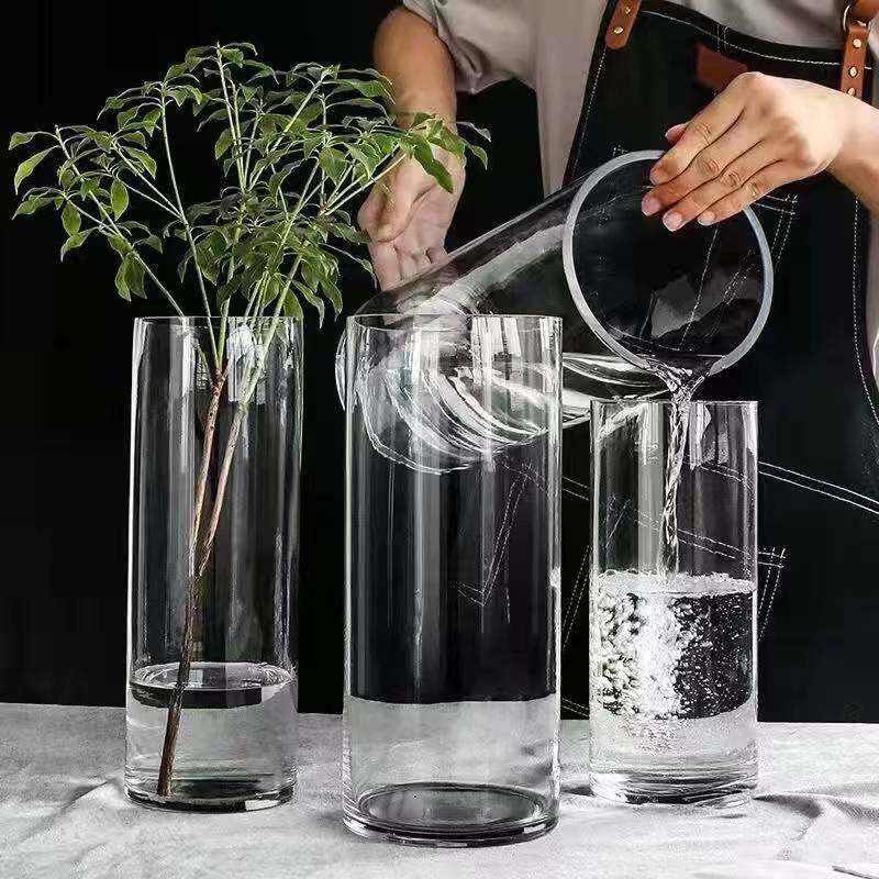 直桶玻璃透明富贵竹 花瓶路引直筒圆柱形婚庆落地