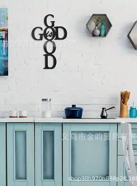 跨境新款十字架墙面装饰宗教厨房挂件家居卧室装饰铁艺字母壁饰