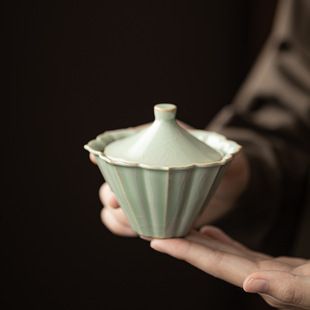 汝窑花瓣斗笠快客杯家用户外旅行一壶二杯可开片陶瓷茶具套装
