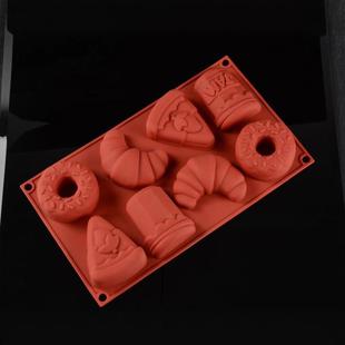 直供8连甜甜圈圣诞节蛋糕模具牛角包硅胶多形状圣诞烘焙工具